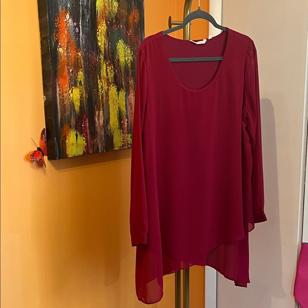 Soft Surroundings Burgundy Long-Sleeve Chiffon Tunic
